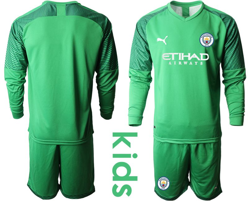 Youth 2019-2020 club Manchester City green goalkeeper long sleeve Soccer Jerseys->customized soccer jersey->Custom Jersey